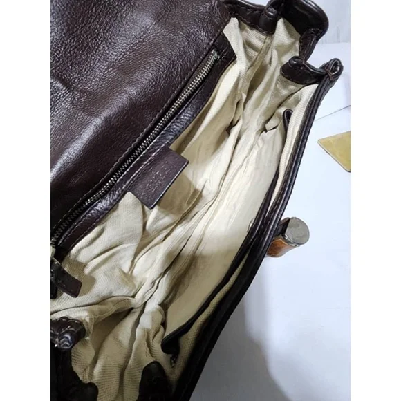 SOLD*Authentic GUCCI GG Canvas And Leather New Bamboo Top Handle Bag Beige/Brown - Picture 10 of 16
